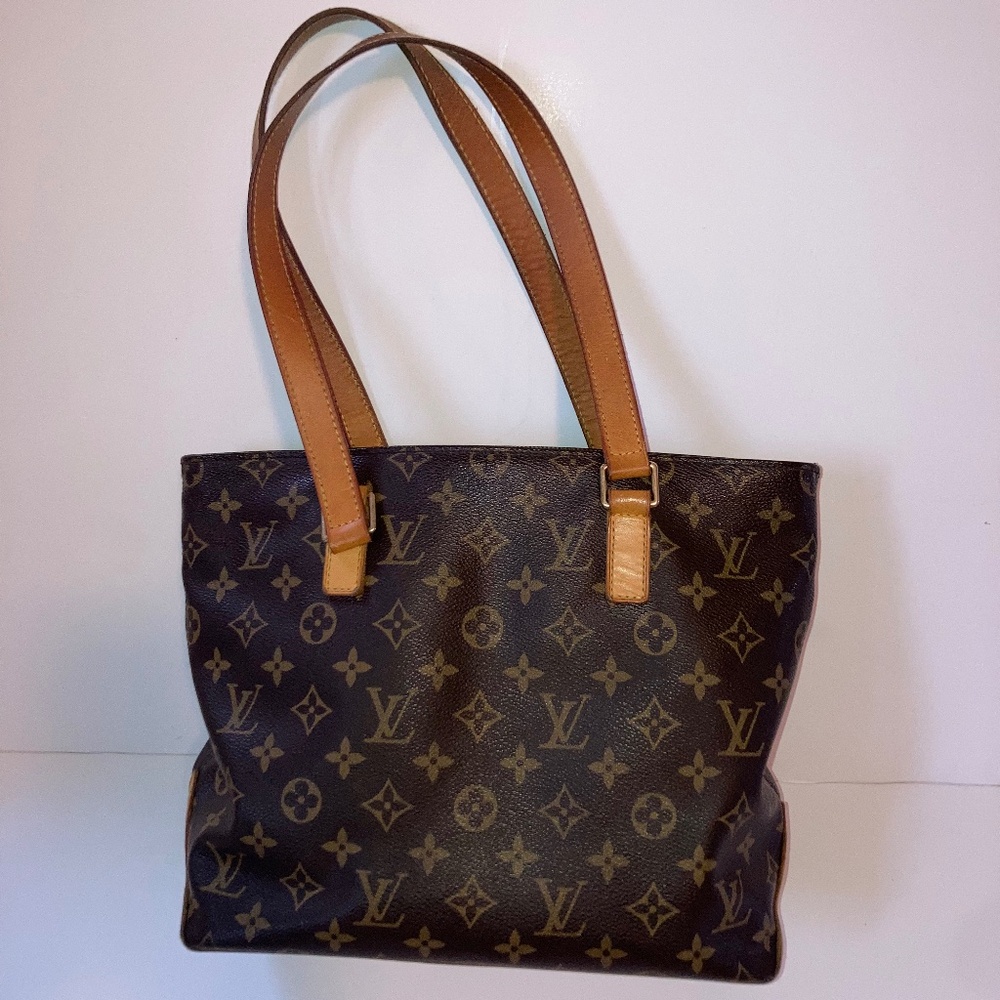 Louis Vuitton Brown Monogram Canvas Shoulder Bag with Tan Leather Handles